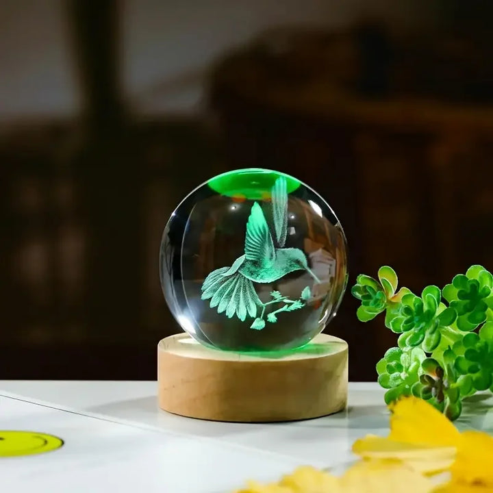 Skanto | Colibria Krystall Ball Kolibri | 3D Lasergravering & LED Base | Dekorasjon & Gaveidé