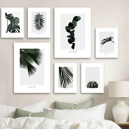 Minimalist Green Leaves Modern Botanical Specimen Wall Art Artistic Canvas Prints Gallery Wall Pictures For Living Room Dining Room Art Decor | Skanto