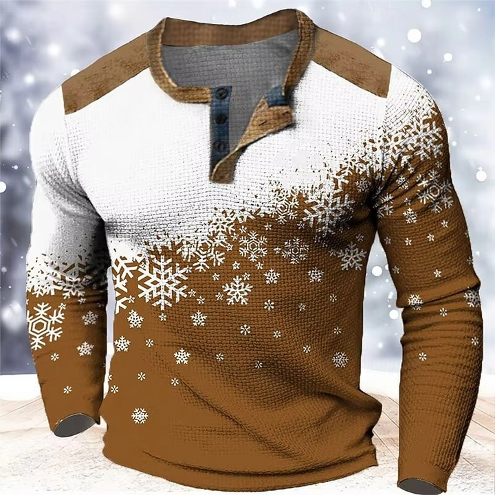 Skanto | Christmas Snøfnugg Gradient 3D Print Henley Skjorte for Menn