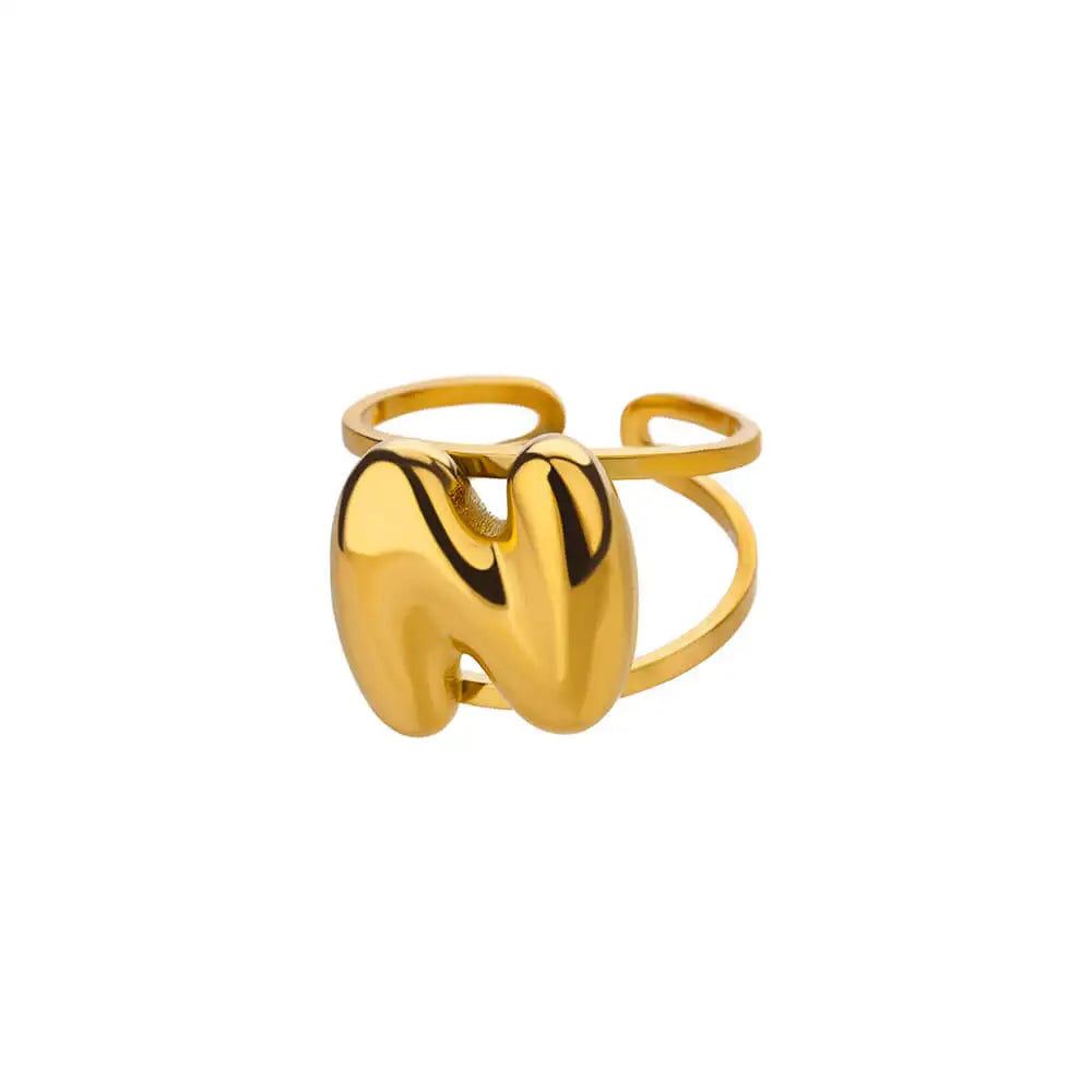 Skanto | Justerbar Åpen Bånd Boblebokstav Initial Ring