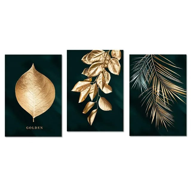 Gyldent blad veggkunst minimalistisk nordisk tropisk planter fin kunst lerrettrykk bilder for stue spisestue kunstdekor | Skanto