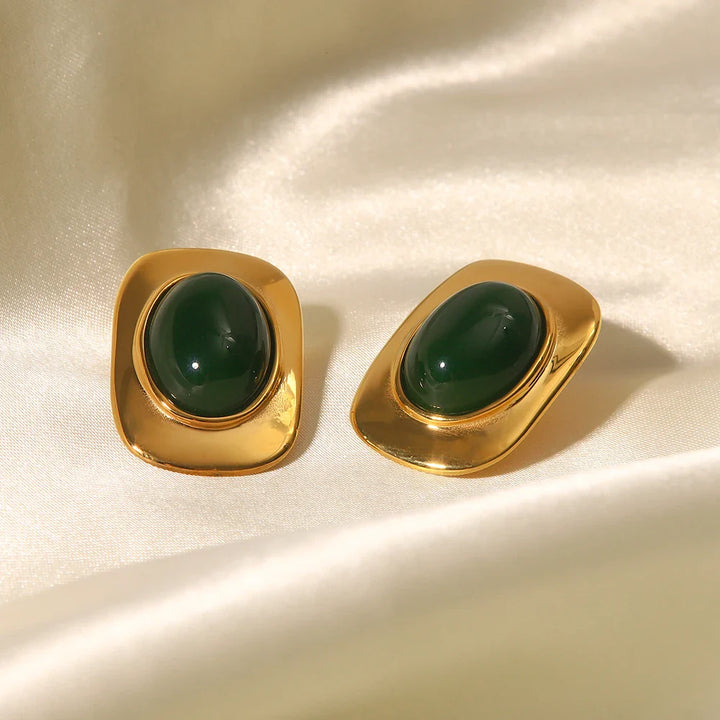 Skanto | 18k Grønn Oval Opal Rektangulære Øredobber