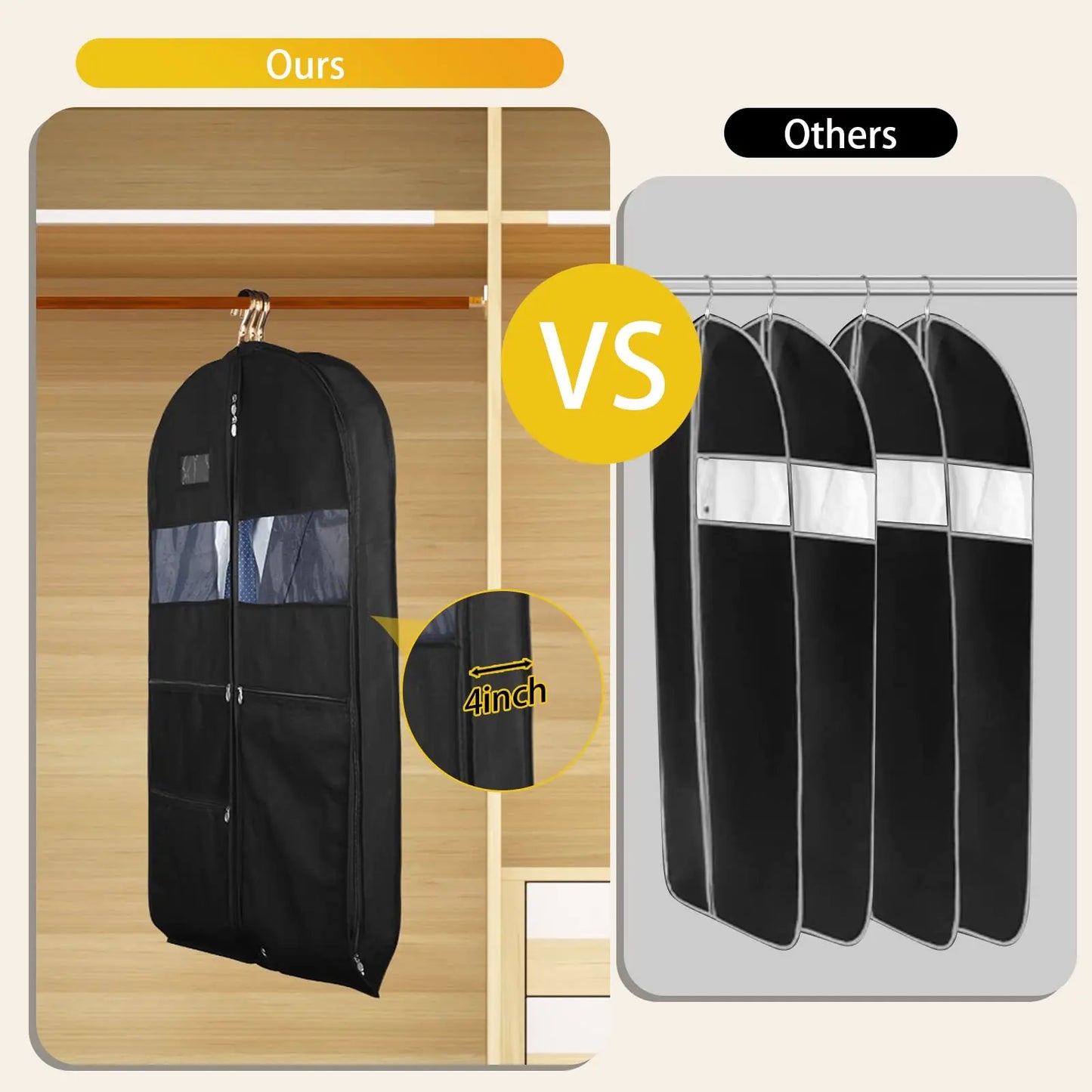 Norvo | Reisekjoler Garment Bag for Reise | Dobbeltsidig Glidelås & XXL Lommer | Pustende & Gjennomsiktig | 43 tommers Henge Dress Organisator