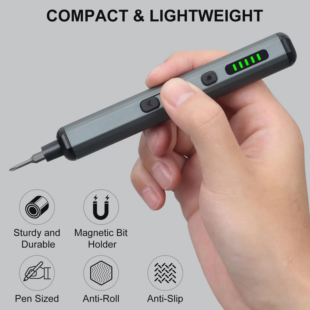 Skanto | Mini elektrisk presisjon skrutrekker sett med 64 magnetiske bits og LED-belysning