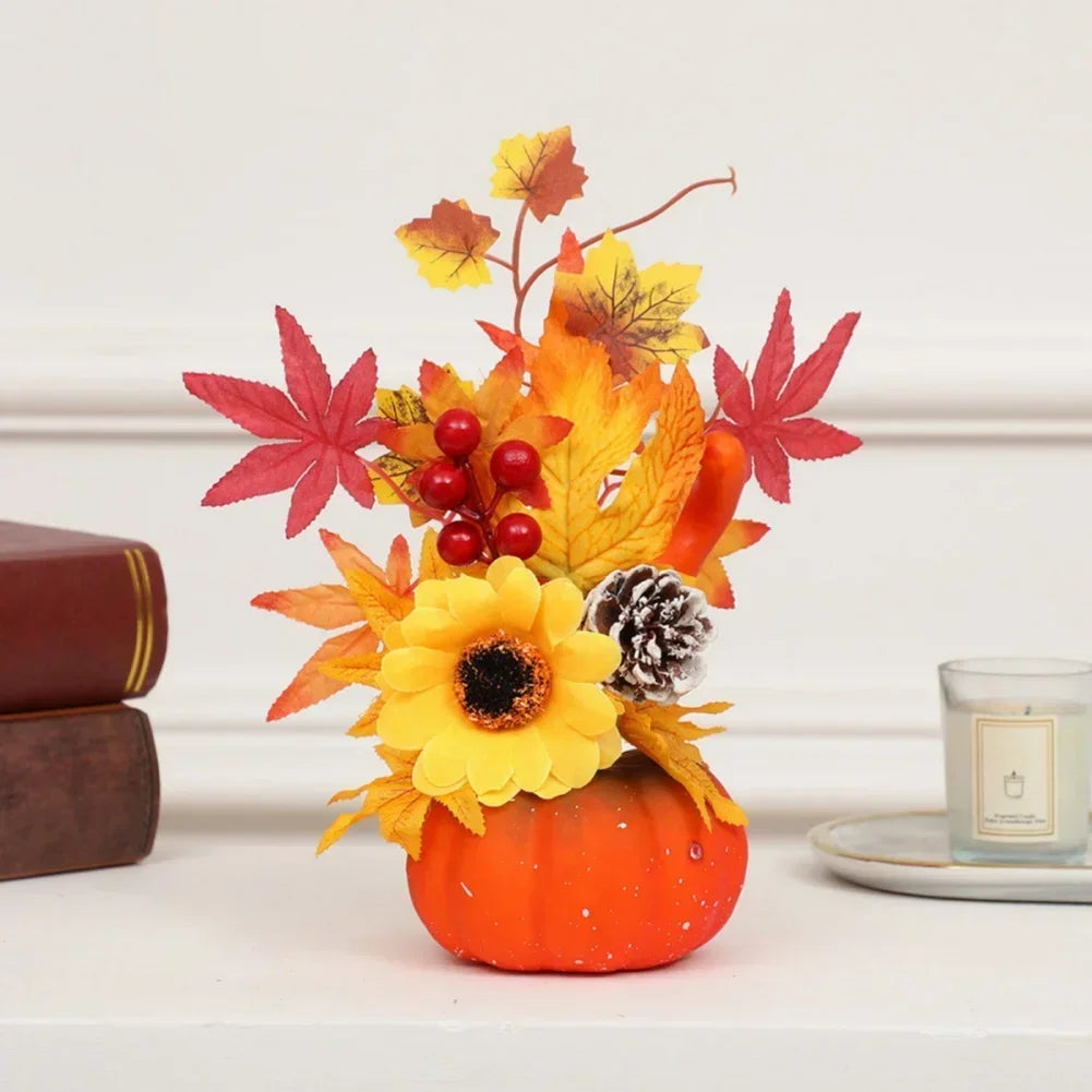 Skanto | Høstmagi | Dekorativ gresskar med kunstige blomster | 25–30 cm | Høst- og Halloween-dekor