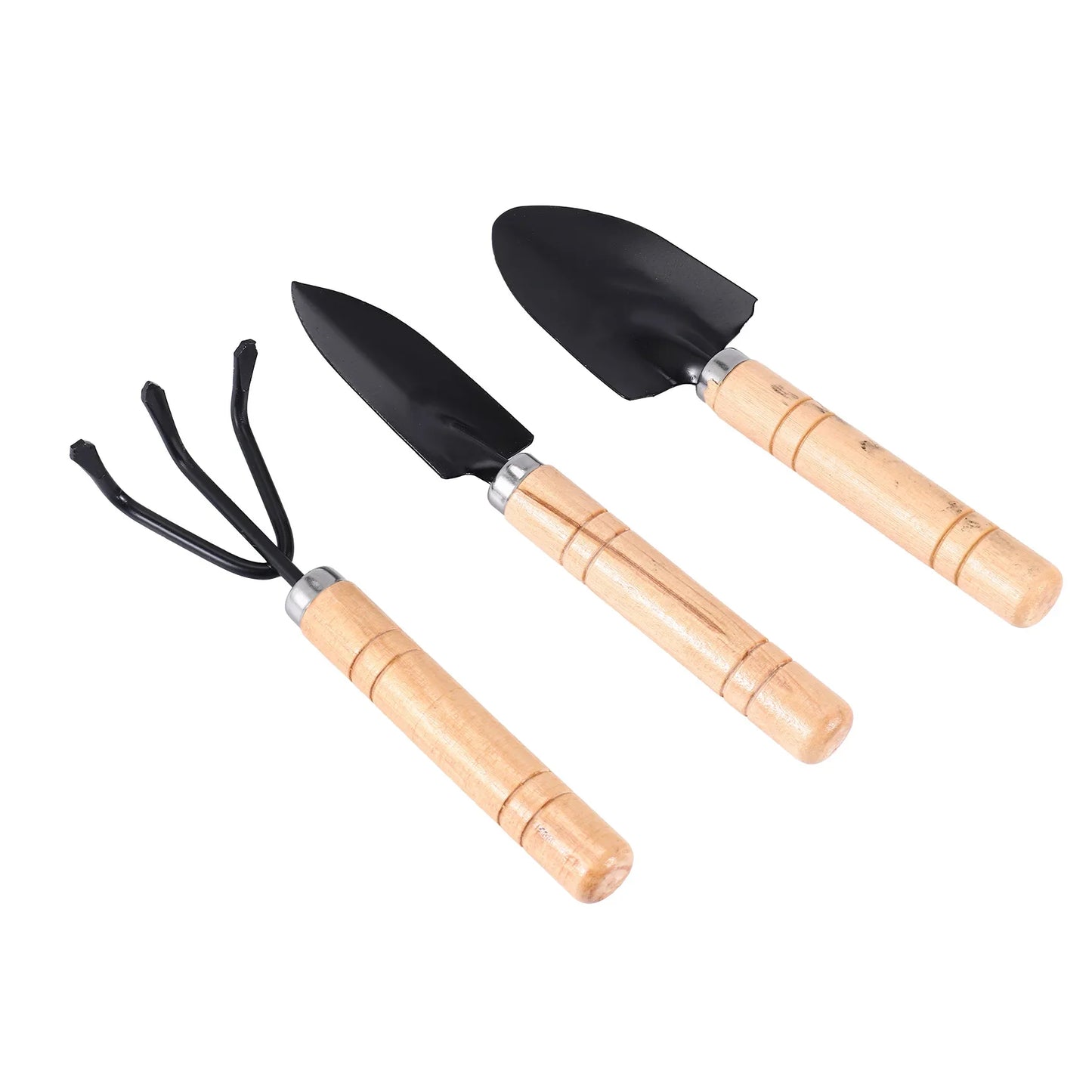 Norvo | Planturio Mini Hageverktøysett 3-delt | Spade, Spade & Rive | Trehåndtak & Metallhode | For Bonsai & Stueplanter