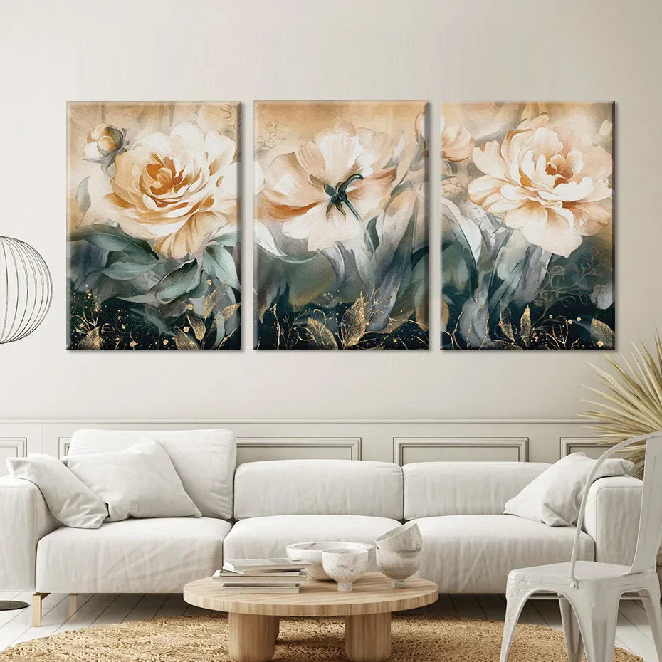 Serene Pastel Petals Floral Abstract Wall Art Fine Art Canvas Print Modern Botanical Pictures For Living Room Dining Room Art Decor | Skanto