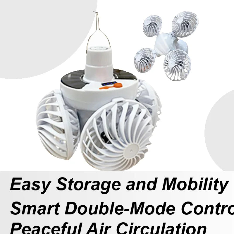 Norvo | Ventolux Solcelle Campinglampe med Vifte | Sammenleggbar & Bærbar | 3 Vindnivåer & LED-belysning | For Telt, Terrase & Utendørs