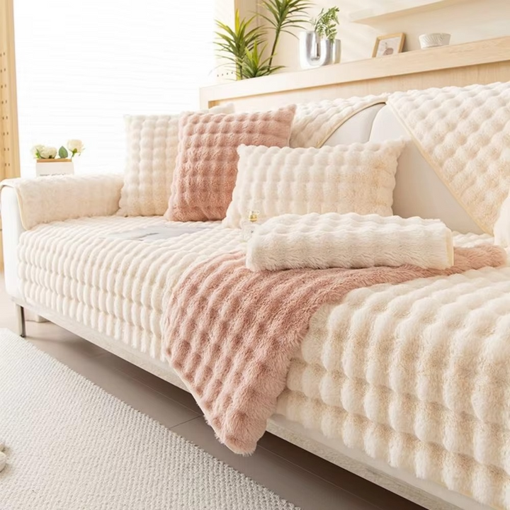 Skanto | Plysj bobletekstuert kunstpels sofa trekk - Antiskli putetrekk for stue