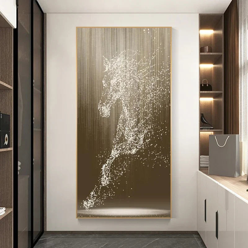 Minimalist Abstract Light Splash Horse Wall Art Fine Art Canvas Prints Equestrian Pictures for Modern Living Room Entryway Foyer Art Decor | Skanto