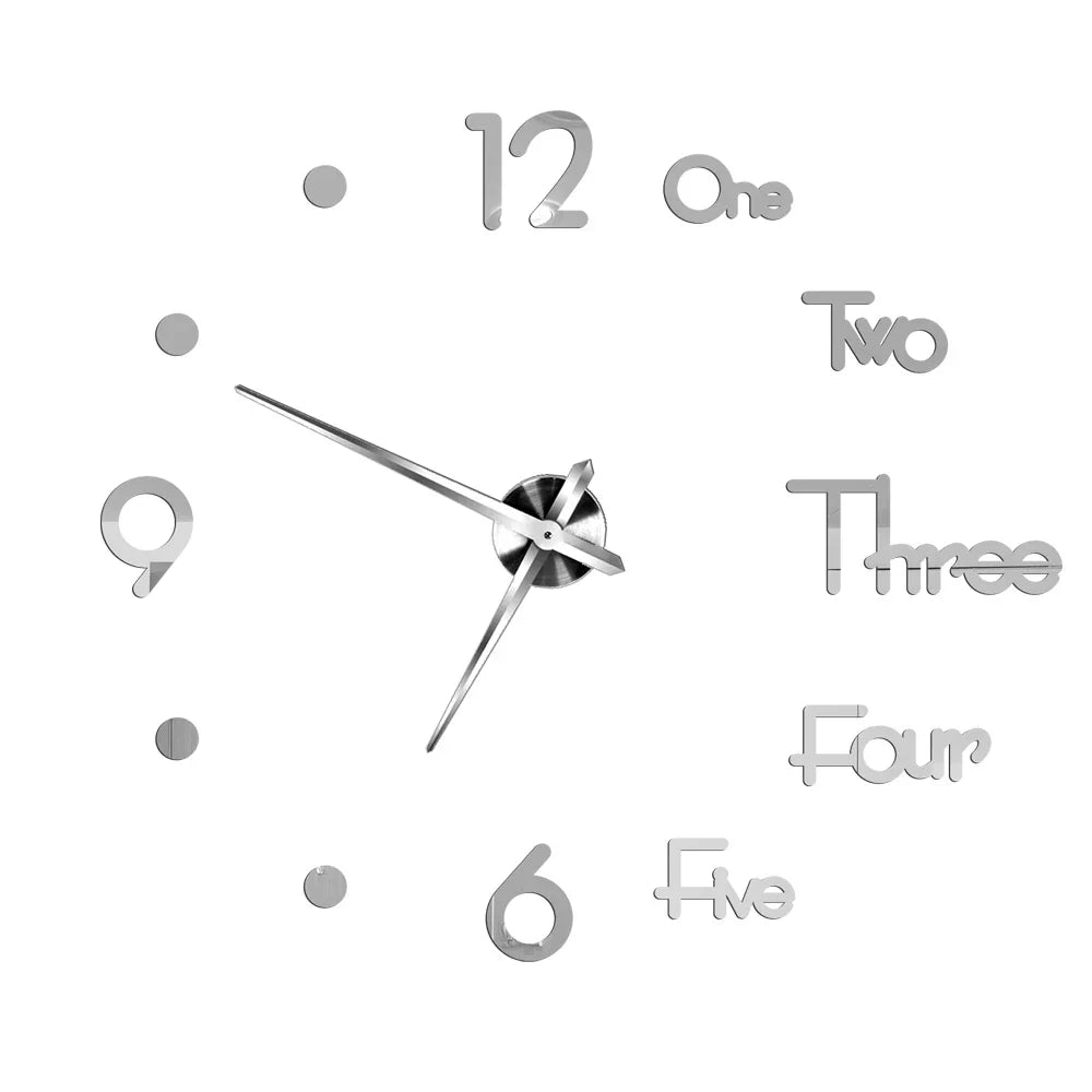 Large DIY 3D Mirror Acrylic Wall Clock for Kitchen, Dining Room, Living Room | Skanto
