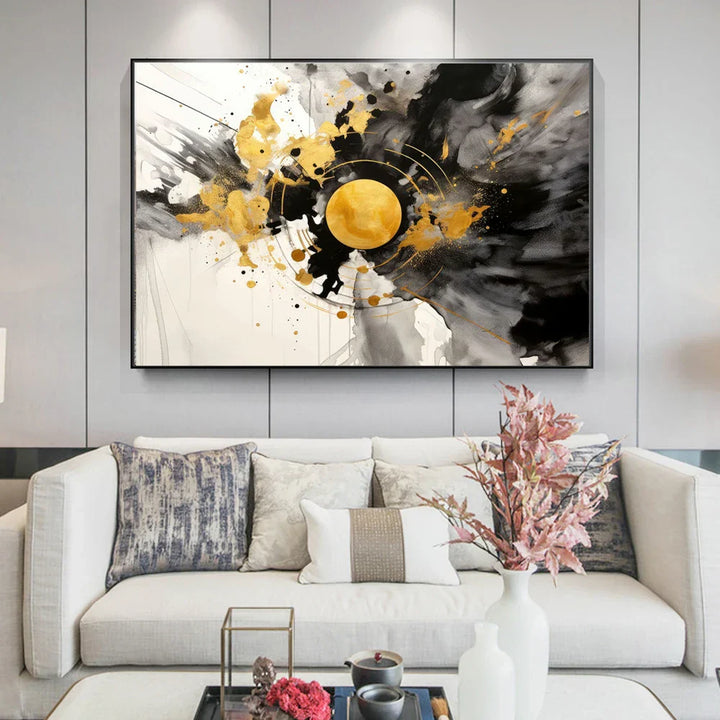 Modern Fluid Geometry Black Gold Abstract Wall Art Fine Art Canvas Prints Pictures For Living Room Dining Room Home Office Decor | Skanto