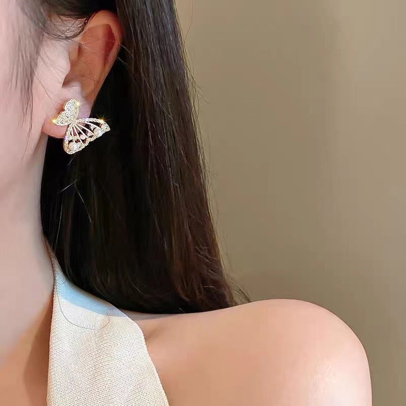 Skanto | Shiny Zircon Koreansk Stil Butterfly Chic Øredobber