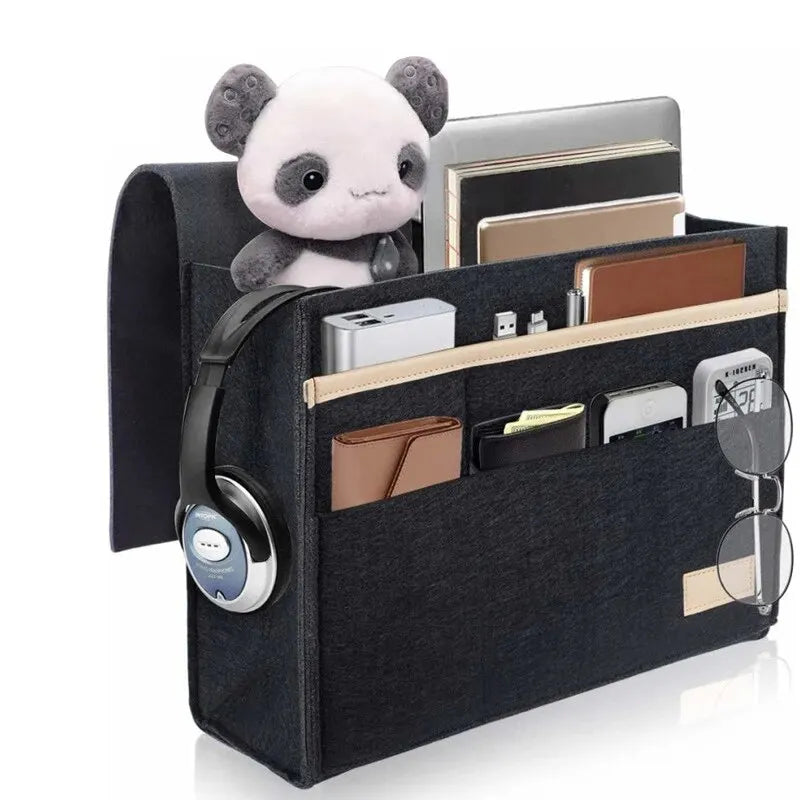 Norvo | OrdiNest Felt Bed Organizer å Henge | Praktisk Oppbevaring ved Seng eller Sofa | Hengende Bag for Tablet, Fjernkontroll & Tilbehør