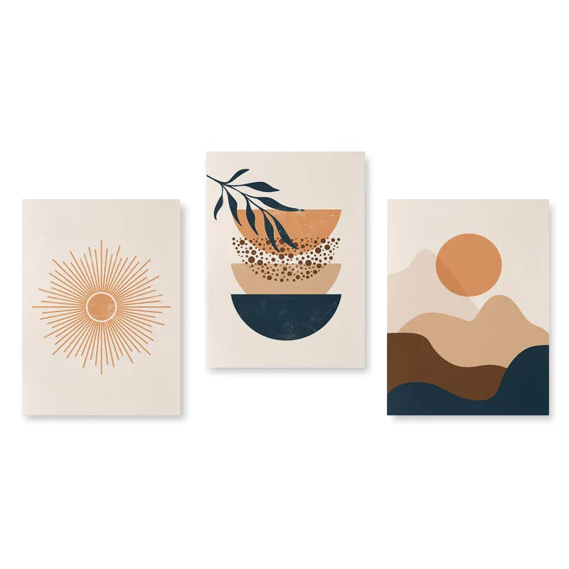 Set of 3 Modern Abstract Bohemian Minimalist Geometric Wall Art Fine Art Canvas Prints Posters Pictures For Living Room Decor | Skanto