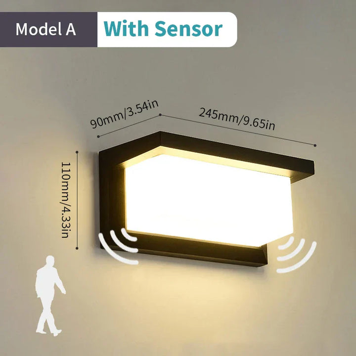 Skanto | LED vegglampe med radar bevegelsessensor – 16W vanntett lys for innendørs og utendørs bruk, kaldt og varmt hvitt lys, AC85-265V
