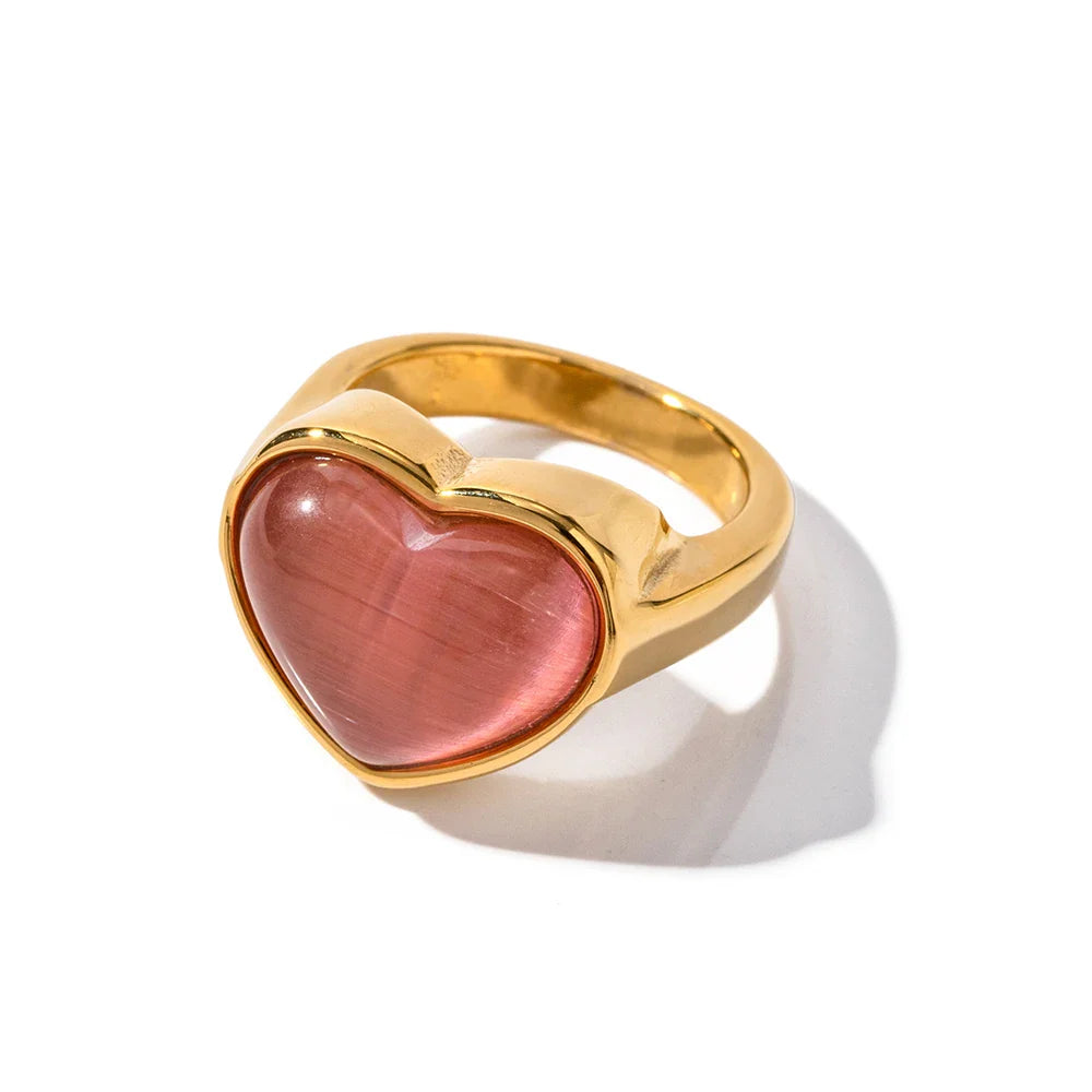 Skanto | Elegant Rosa Hjerte Stein Ring