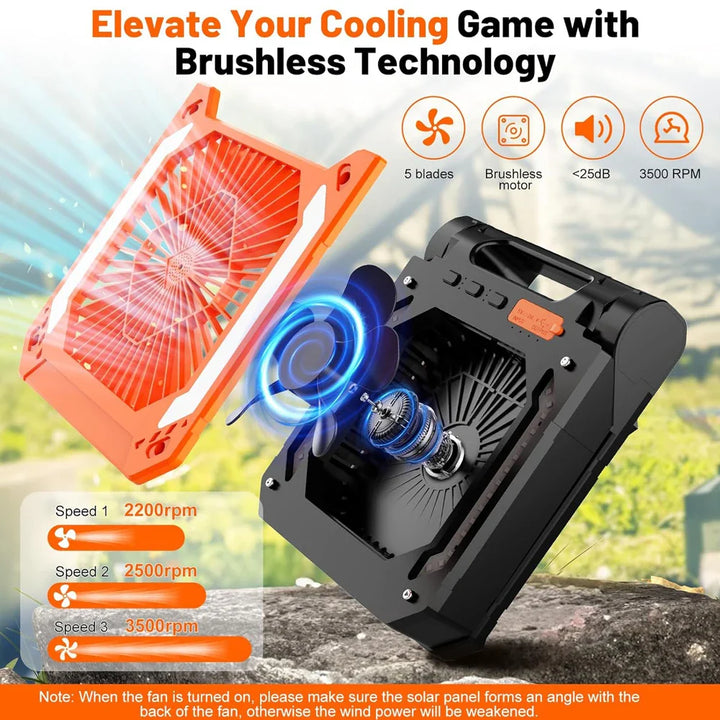 20000mAh Bærbar Elektrisk Vifte med LED Lys — USB, Sol & Bil Lading for Camping | Skanto