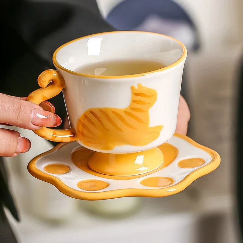 Skanto | Orange Cat Håndlaget Keramisk Kaffe- og Te-sett