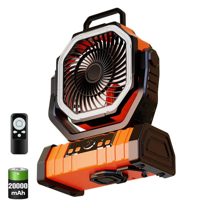 20000mAh Bærbar Oppladbar Vifte — Batteridrevet Skrivebords- og Campingvifte med LED lys og krok for Telt, Bil, og Utendørs Turer | Skanto