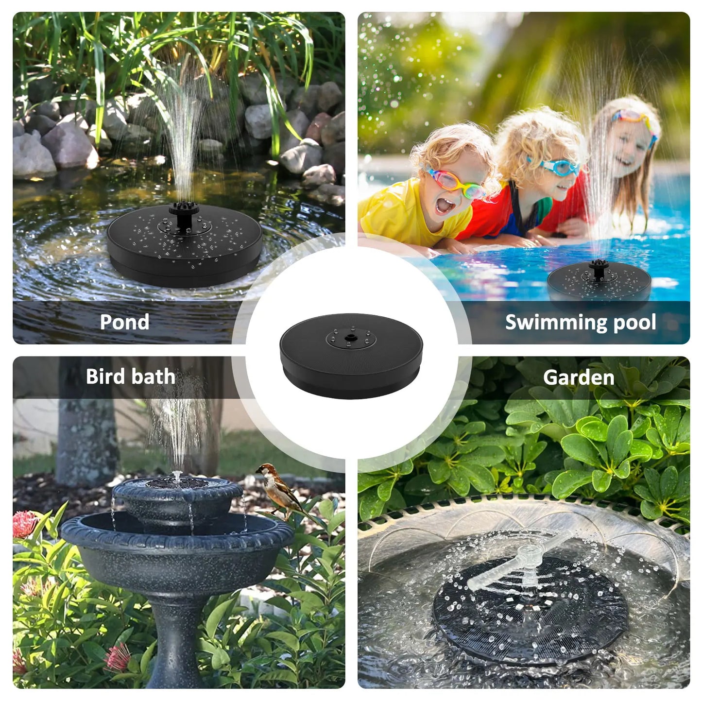 Norvo | AquaLume Solar Spring | 3W Solfontene med LED Fargevalg | Opptil 60 cm Fontenehøyde | 7 Munstykkevedlegg