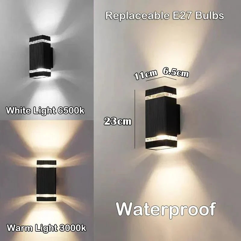 Skanto | LumiBloc LED Utendørs Vegglampe – Moderne IP65 Opp & Ned Design med E27 Sokkel