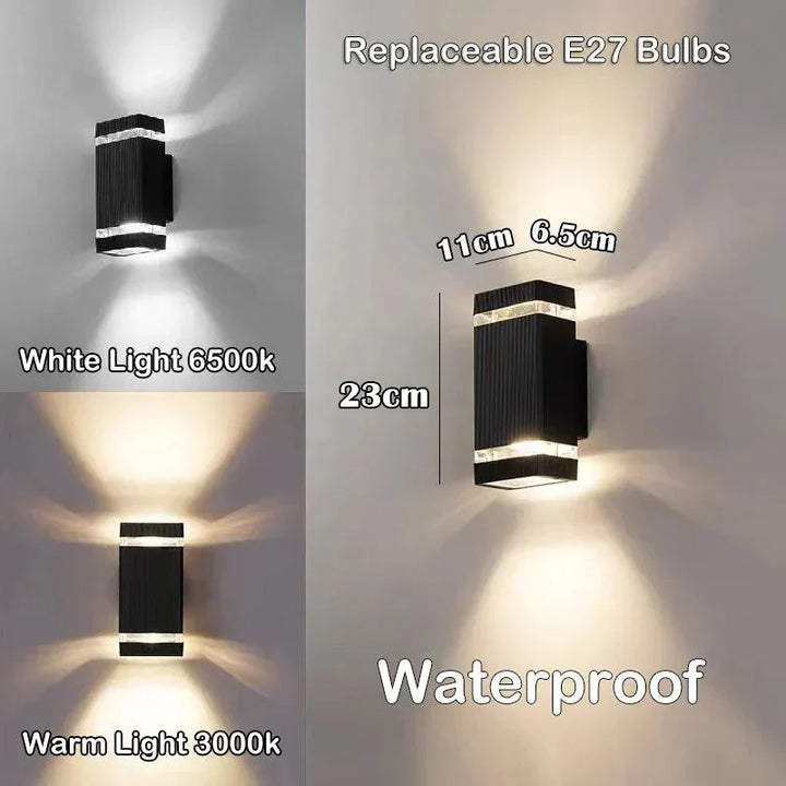 Skanto | LumiBloc LED Utendørs Vegglampe – Moderne IP65 Opp & Ned Design med E27 Sokkel