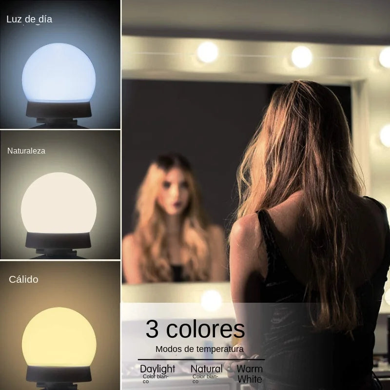 Norvo | Glamora | LED Makeup Speil Lys Sett | 10 Hollywood-Stil Lamper | USB, Dimmbar & 3 Fargemodi