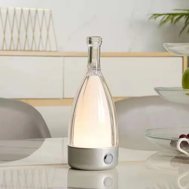 Skanto | Vinflaske Skrivebord Lampe med Bluetooth Høyttaler – Oppladbar Moderne Kveldsbelysning