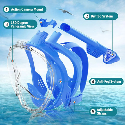 Skanto | Helgesikt snorkelmaske med kamerafeste - Vidvinkel, anti-dugg, anti-lekk dykk- og snorkelmaske for voksne og barn
