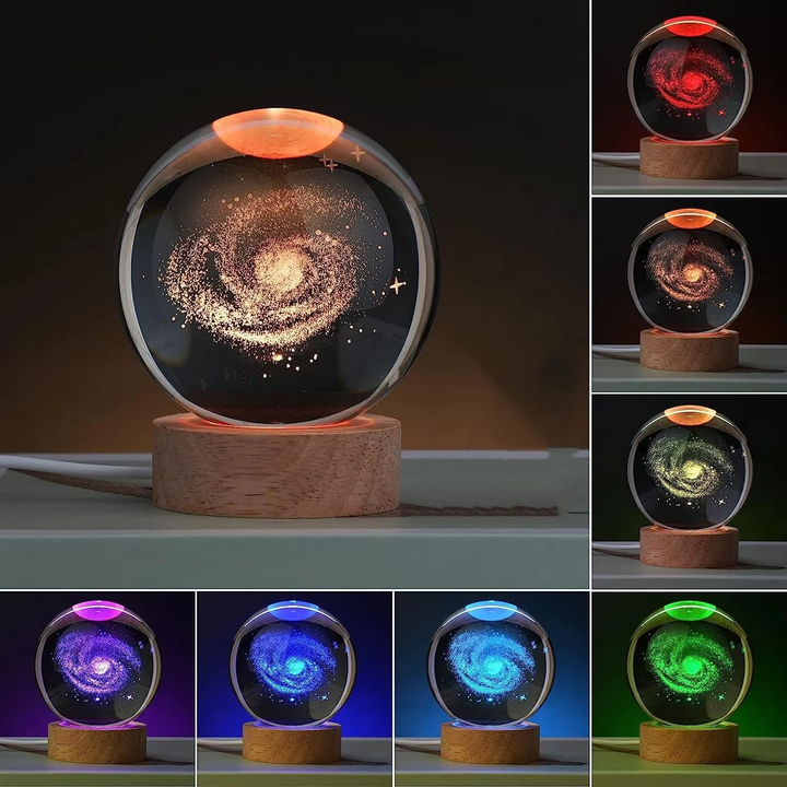 Skanto | 2.36 in RGB Krystallkule Nattlys med Melkeveien og Månen - Kosmos-inspirert Sengeborddekorasjon