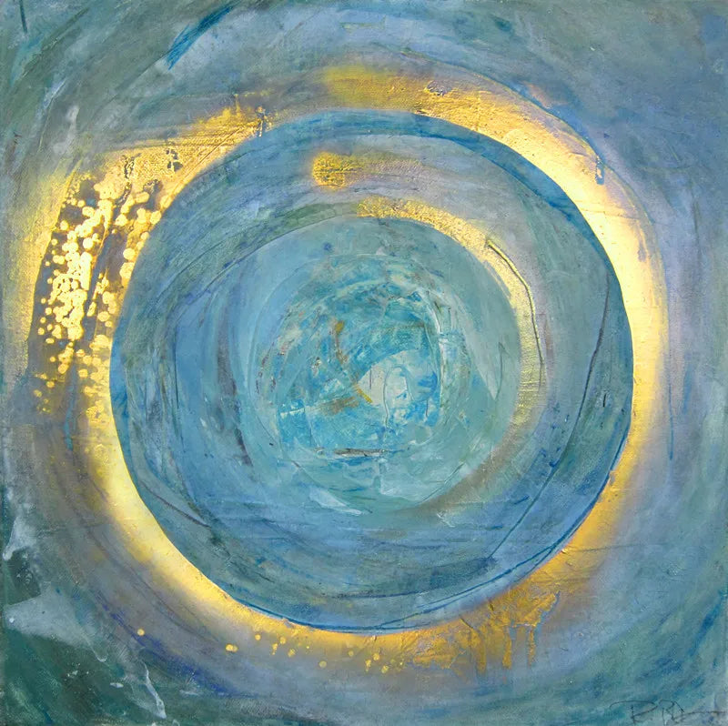Blue Golden Swirl Circle Wall Art Fine Art Canvas Prints Square Abstract Pictures for Living Room Bedroom Home Office Art Decor | Skanto