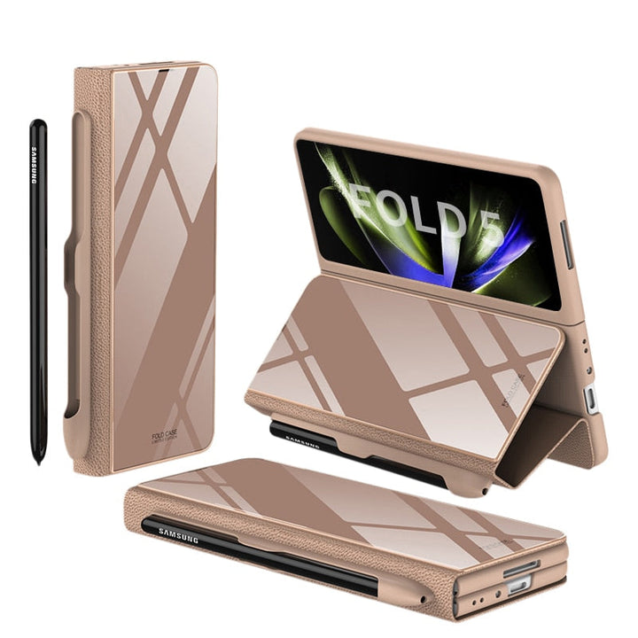 Skanto | Støtbestandig Rustningssak Glassdeksler Stativ Sett Inn Kort Lærsak for Samsung Galaxy Z Fold 5/4