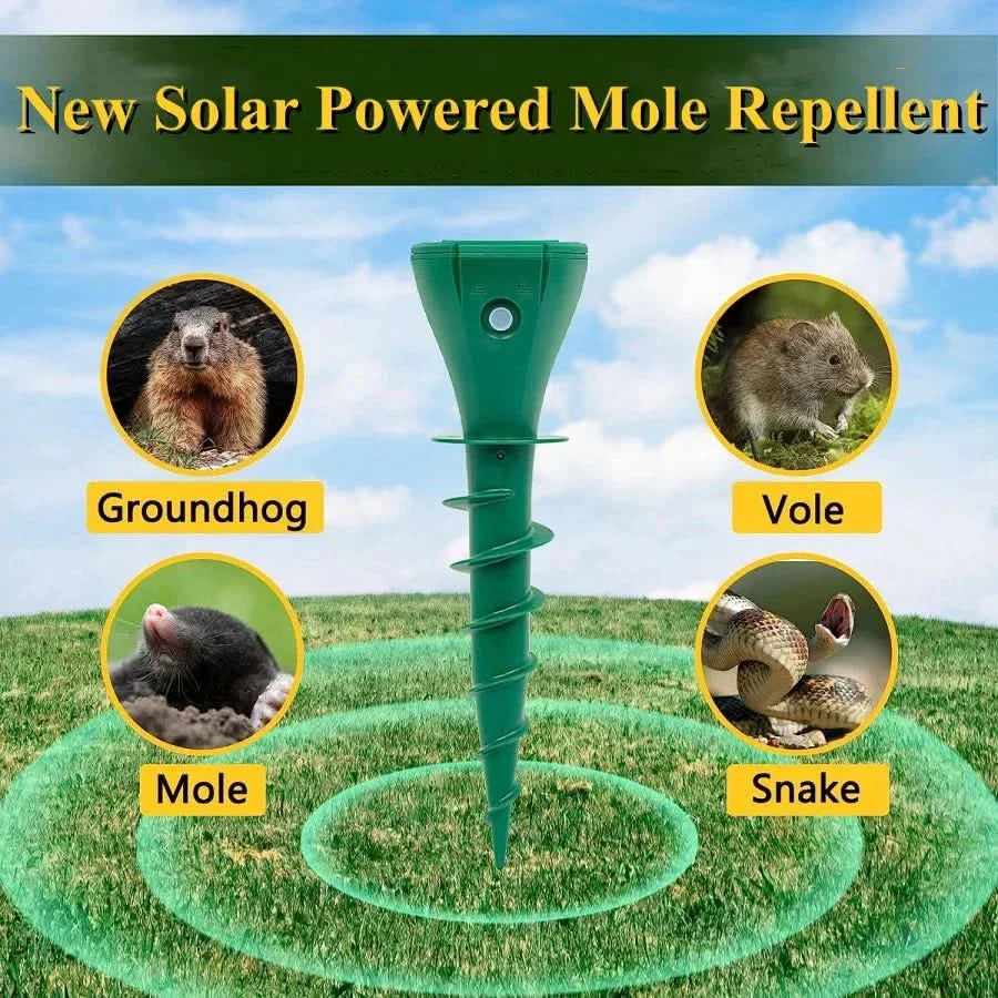 Skanto | SOLAR MOLE REPELLER – Solcelledrevet måravskrekk med 3 vibrasjonsmoduser & IP65 for effektiv beskyttelse av hagen