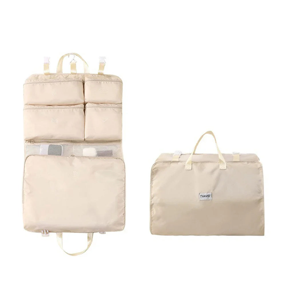 Norvo | Travella 6-i-1 Sammenleggbar Reisesekk | Hengende & Bærbar | Multi Bag for Klær, Kosmetikk & Tilbehør | Grå/Beige/Rosa
