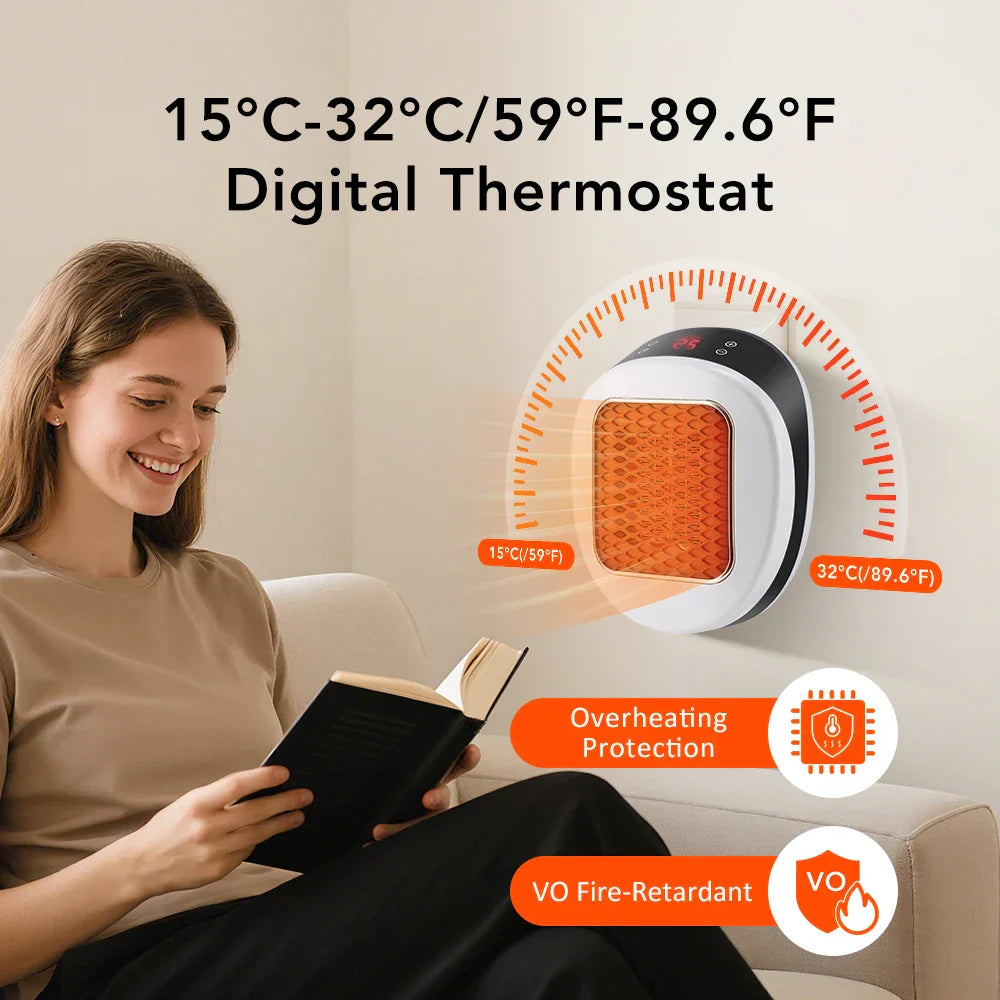 Skanto | ThermoLux Mini Veggvarmer 600W | Kompakt Elektrisk Varmeapparat med Fjernkontroll | Veggkontakvarmer med Termostat & Timer | Rask oppvarming på 3 sekunder