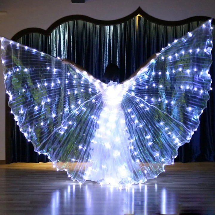 Skanto | LED Vinge Kostyme LumiWings | Lysende Fe-Cape | 140 cm / 110 cm | Med Teleskopstenger & Strømbryter | For Scene, Fest & Show