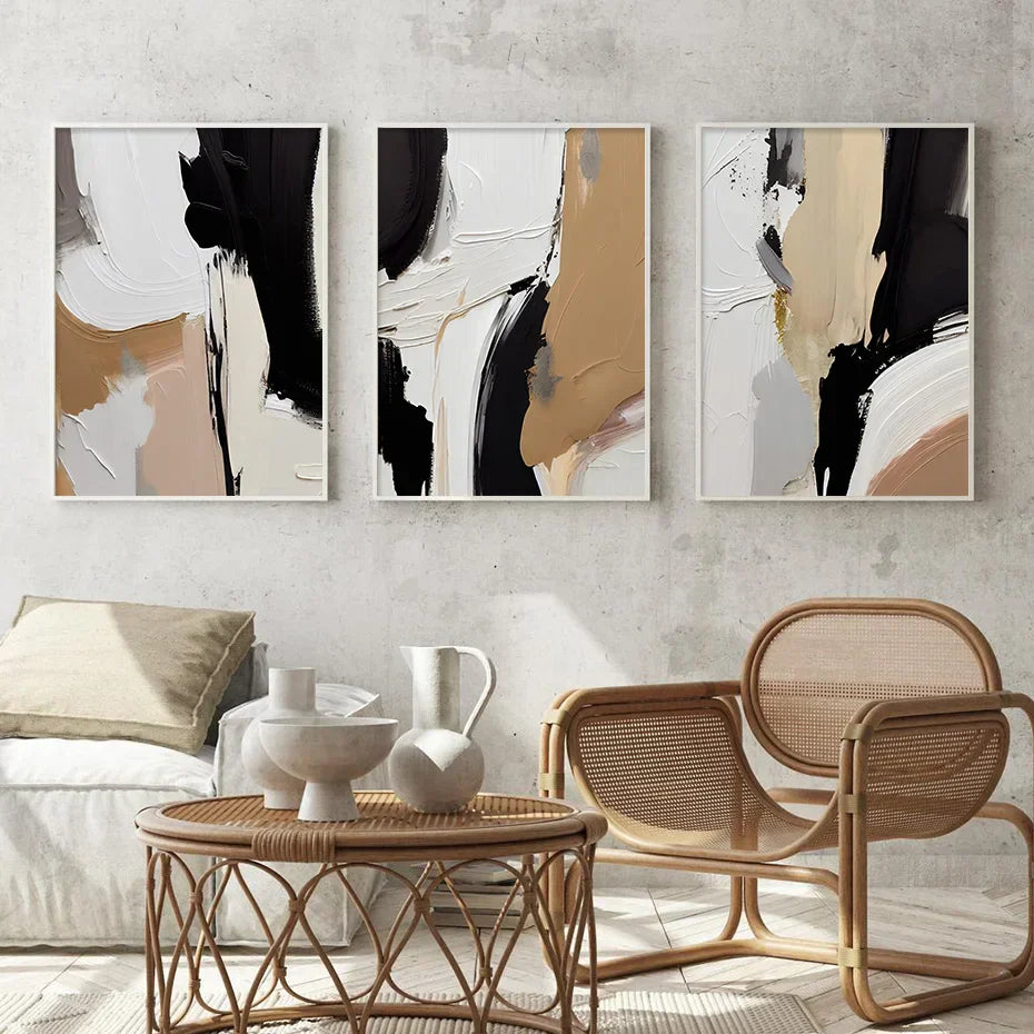 Earthen Contours Abstract Monochrome Fusion Canvas Print Wall Art Pictures For Modern Living Room Bedroom Home Office Decor | Skanto