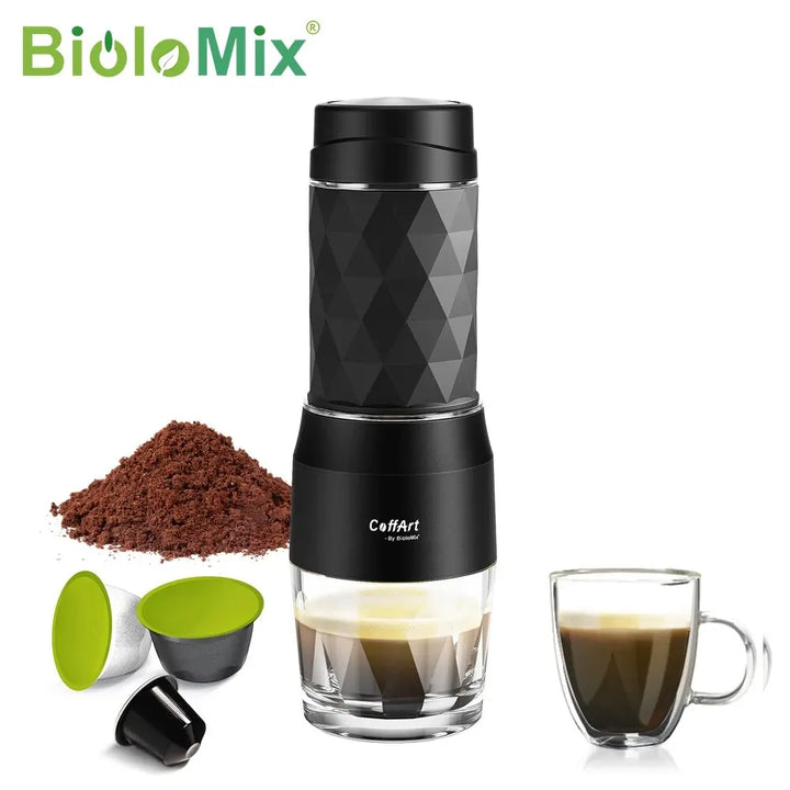 Skanto | Bærbar Kaffemaskin Espresso Maskin Håndpresse Kapsel Malt Kaffe Brygger Bærbar for Reiser og Piknik, BioloMix