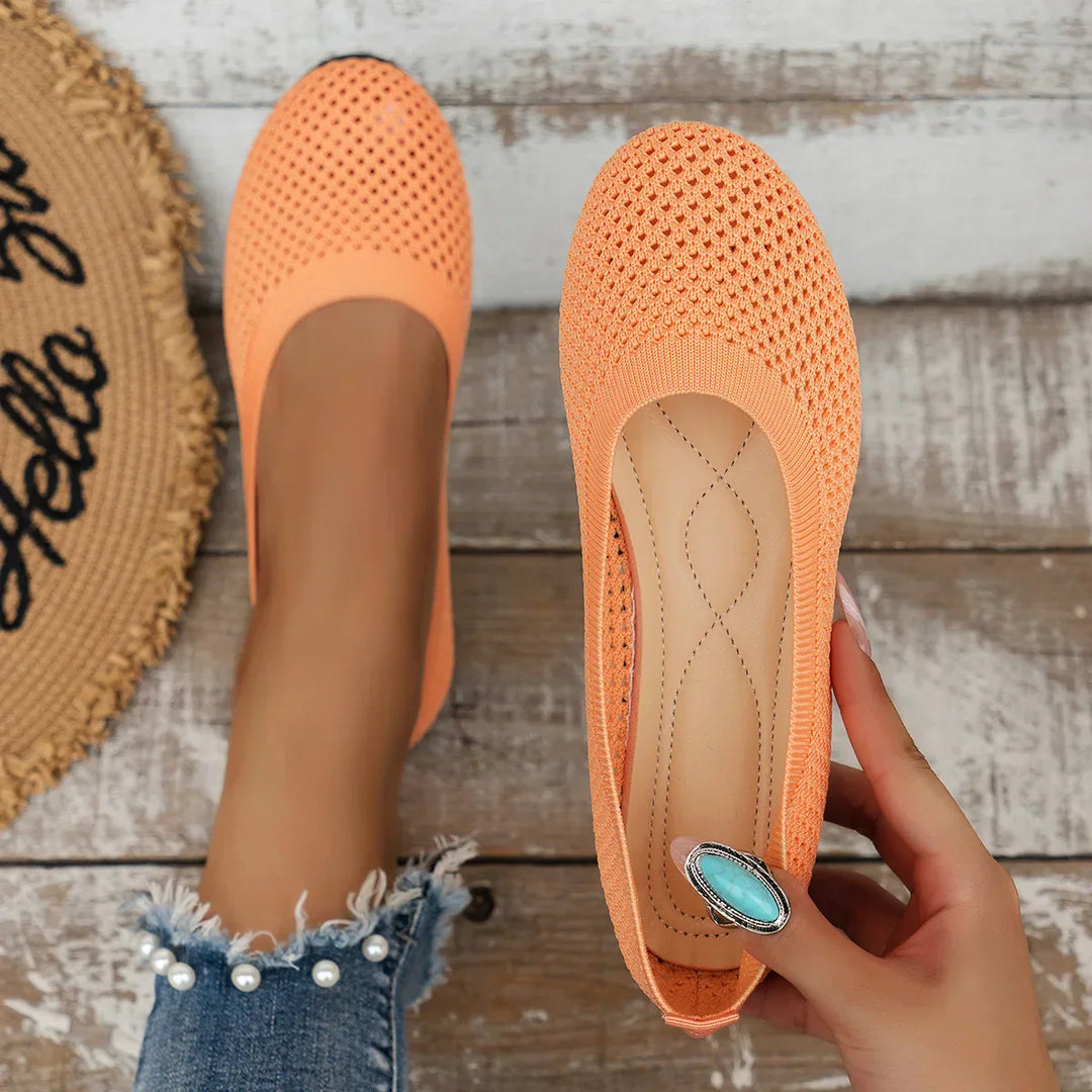 Skanto | Kvinner Rundtå Flat Sko Solid Farge Strikket Tøfler Casual Pustende Ballett Flats Kvinner Flat Sko Loafers Kvinner