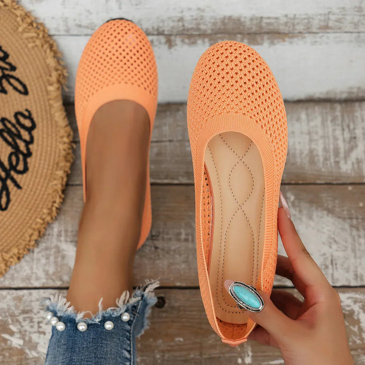 Skanto | Kvinner Rundtå Flat Sko Solid Farge Strikket Tøfler Casual Pustende Ballett Flats Kvinner Flat Sko Loafers Kvinner
