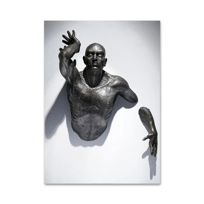 Modern Urban Abstract Iron Statue Wall Art Fine Art Canvas Prints 3D Visualization Figure Art Pictures For Minimalist Apartment Wall Decor | Skanto