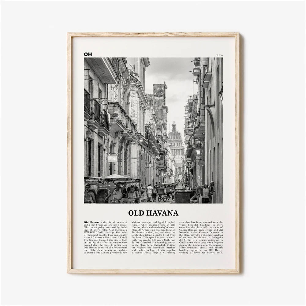 Cuba Havana Black & White Travel Poster Wall Art Fine Art Canvas Print Pictures For Living Room Dining Room | Skanto