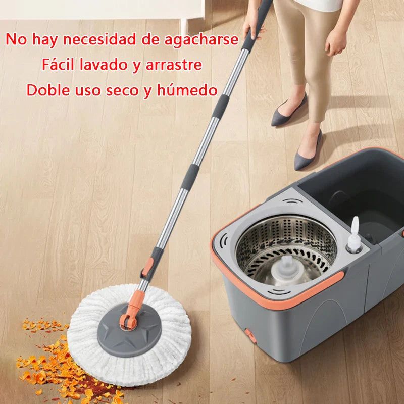 Norvo | Dual chamber mop with double chamber bucket | 138 cm rustfritt stål håndtak | 360° svingbart hode | For fliser, tre & laminat