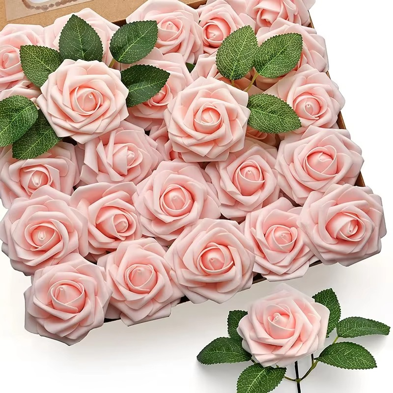 Skanto | Realistiske Røde Kunstige Rosen med Stammer (Pakke med 25/10)