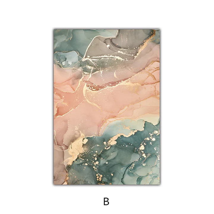 Colorful Shades of Pink Blue Jade Fluid Marble Print Wall Art Fine Art Canvas Prints Pictures for Living Room Bedroom Hotel Lounge Art Decor | Skanto