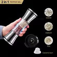 Skanto | 2-i-1 Kryddkvern SPICURA DuoMill | Rustfritt stål Dobbeltkvern for salt & pepper | Manuell & Stilfull