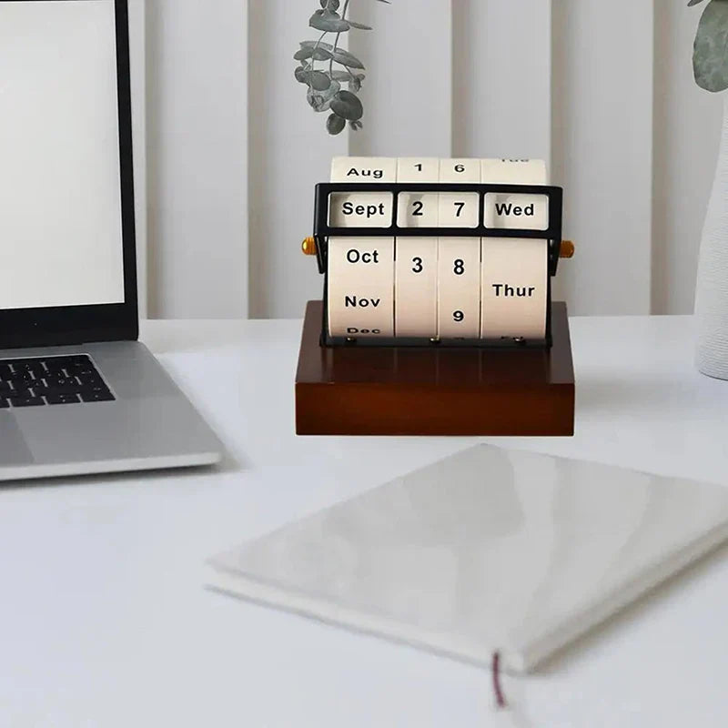 Skanto | Mid-Century Rotating Wooden Perpetual Desk Calendar