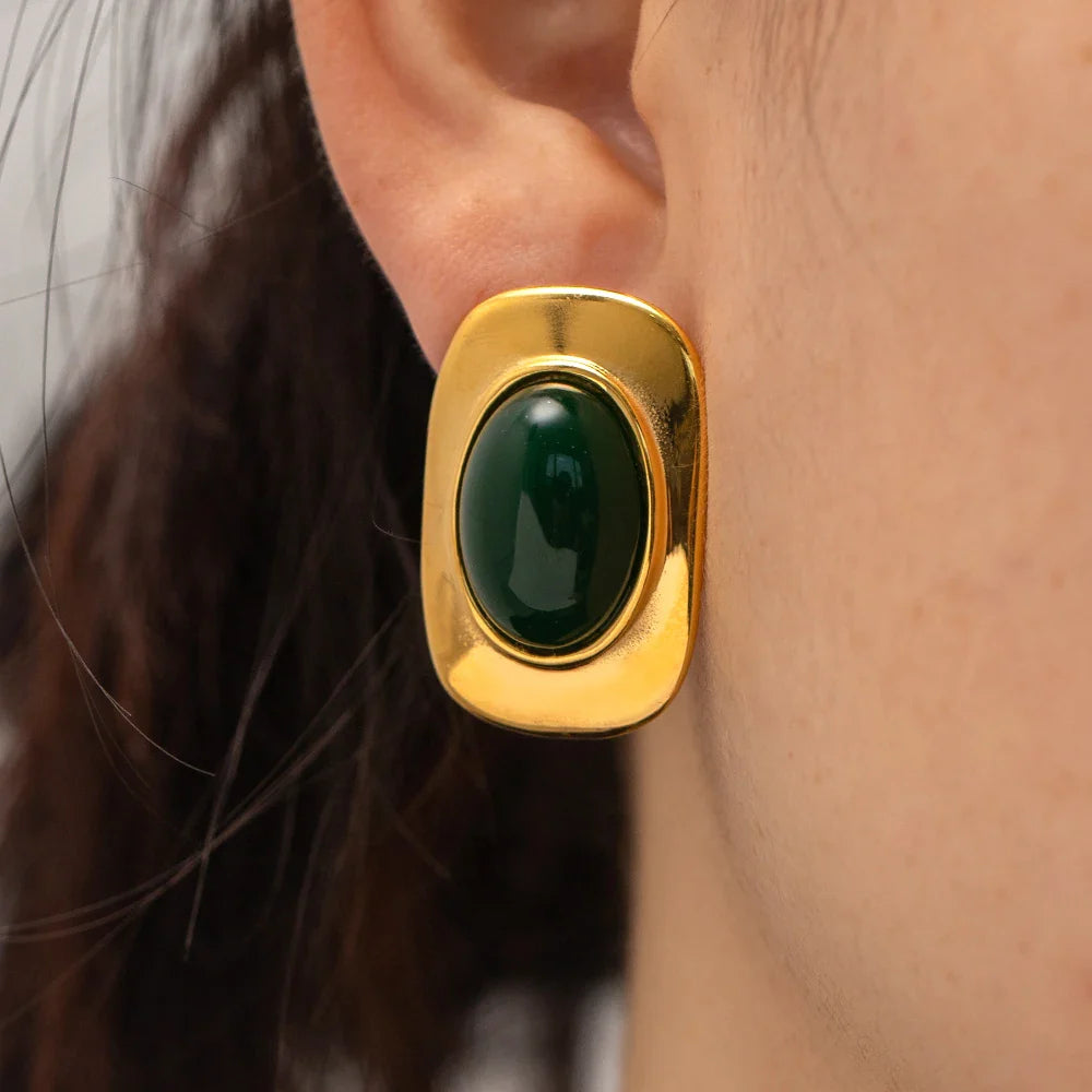 Skanto | 18k Grønn Oval Opal Rektangulære Øredobber