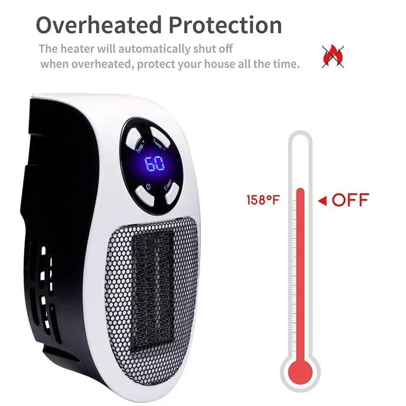Skanto | ThermoEase 350W Kompakt Varmeapparat | Vegguttak Varmer med Fjernkontroll | LED Skjerm & Timer | 180° Rotasjoner Plugg